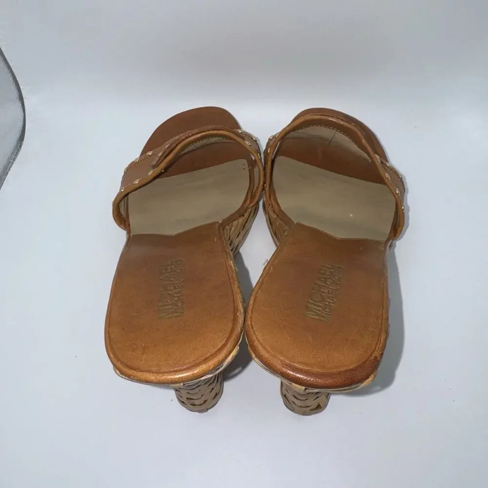 Michael Kors Santorini Wedge Slide Sandals Brown Leather Women’s 8.5